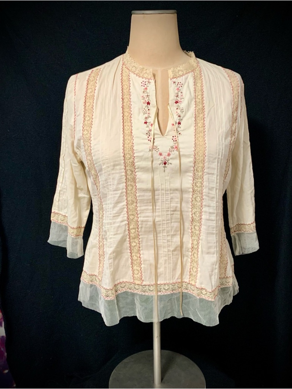 III State Embroidered Lace Boho Peasant Top Women’s 14W NWOT